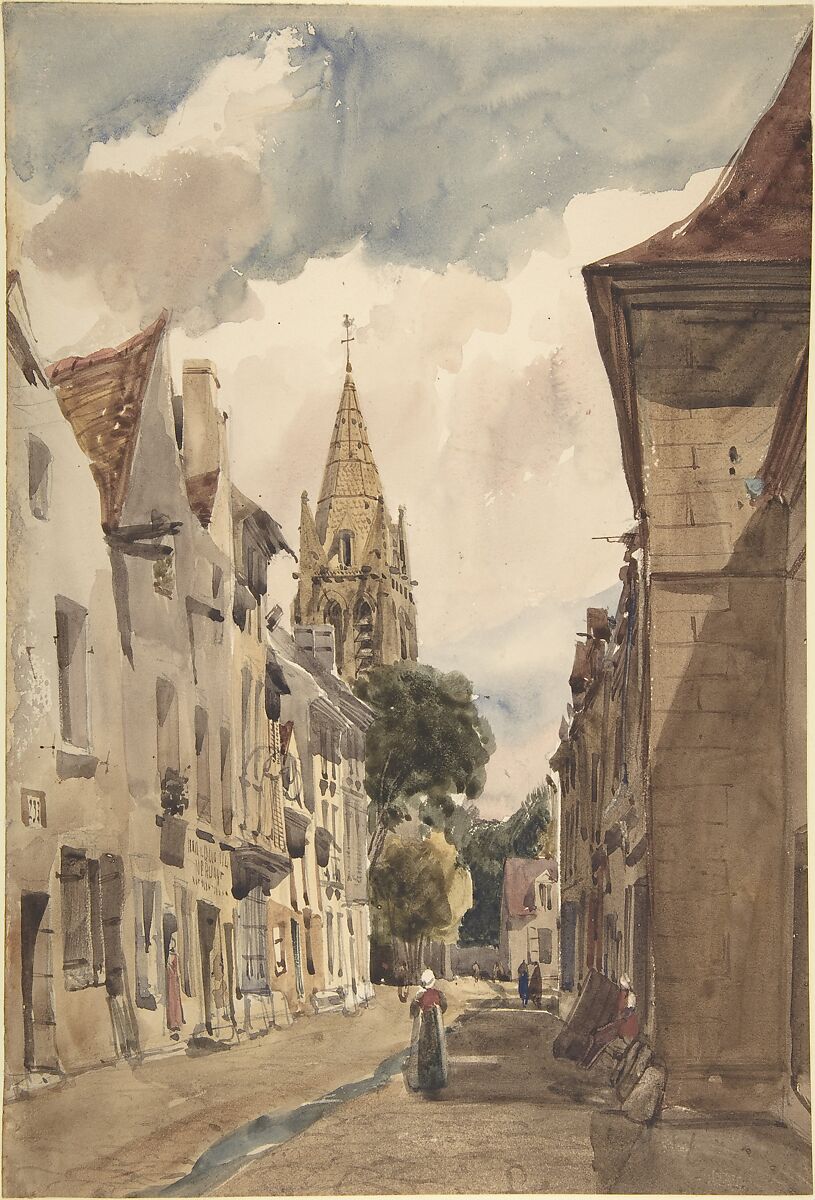 View of Issy (A Street in Issy-les-Moulineaux, Seine), Thomas Shotter Boys (British, Pentonville 1803–1874 London), Brush and watercolor over graphite 