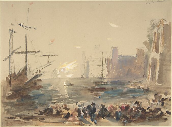 Seaport after Claude Lorraine (recto); Indecipherable sketch (verso)