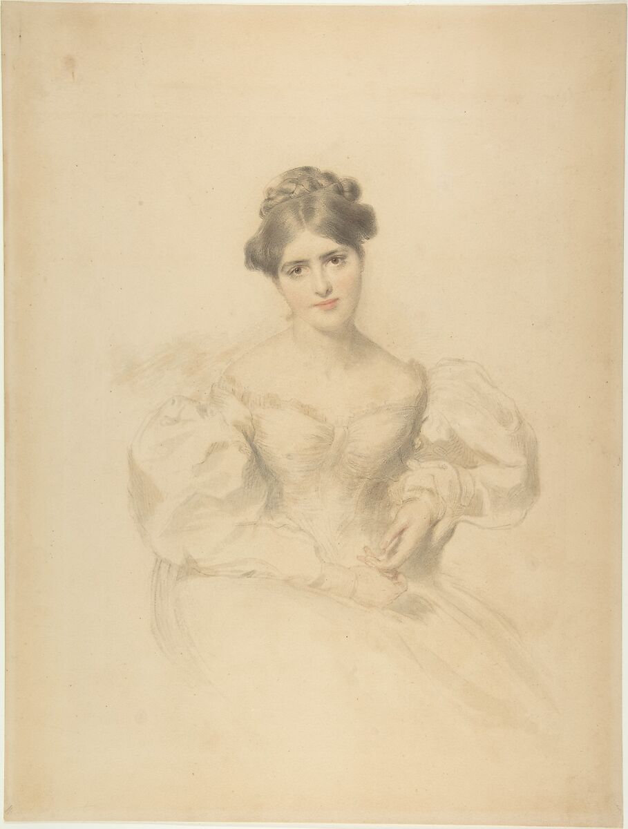 Frances Anne (Fanny) Kemble, Anonymous, British, 19th century, Brush and brown and gray wash, touches of red chalk over graphite 