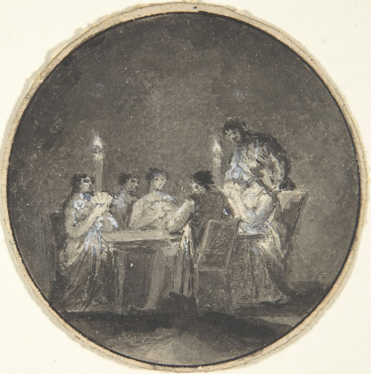 The Card Players, Anonymous, British, 19th century, Brush and gray and black ink wash heightened with white gouache (bodycolor) 