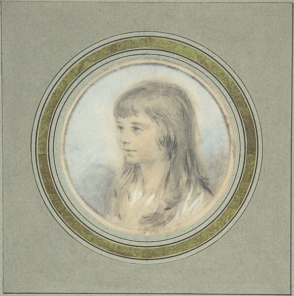 Portrait of a Young Girl, Anonymous, British, 20th century, Graphite, blue chalk heightened with white 