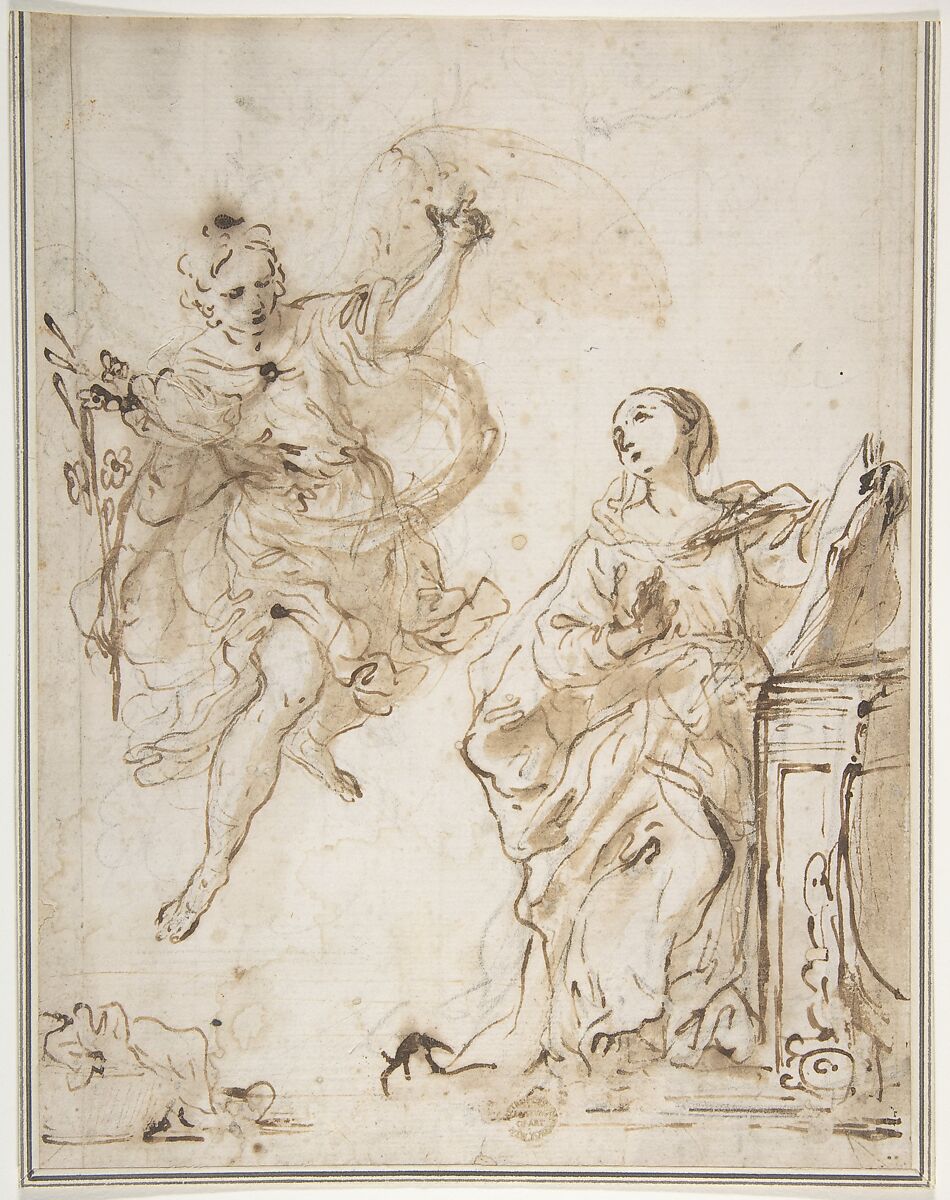 The Annunciation, Antonio Gionima  Italian, Pen and brown ink, brush and brown wash, over traces of black chalk