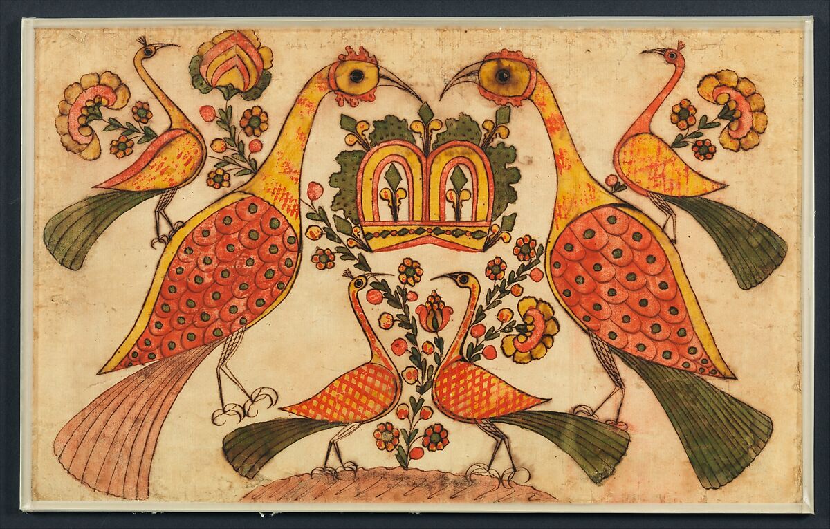 Fraktur Motifs, Attributed to Johann Heinrich Otto (ca. 1733–ca. 1800), Watercolor and pen and iron-gall ink on off-white laid paper, American