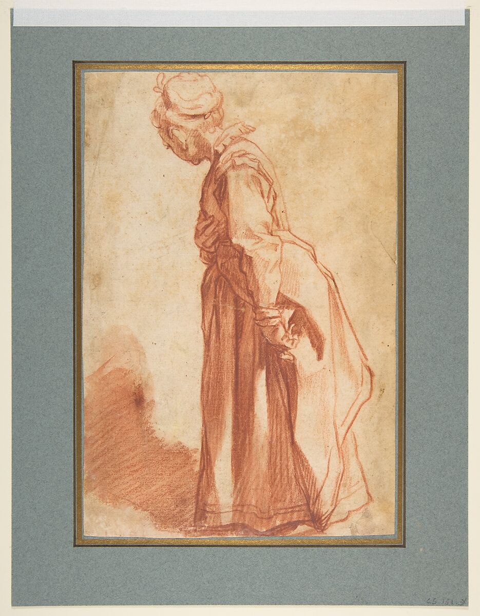 Standing Woman Looking to Left Background, Francesco Vanni (Italian, Siena 1563–1610 Siena), Red chalk and brush and red wash with stumping