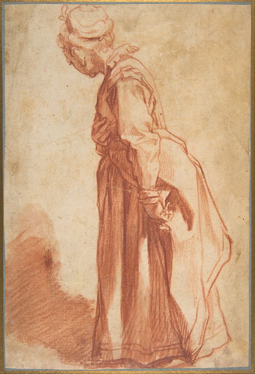 Standing Woman Looking to Left Background, Francesco Vanni (Italian, Siena 1563–1610 Siena), Red chalk and brush and red wash with stumping 