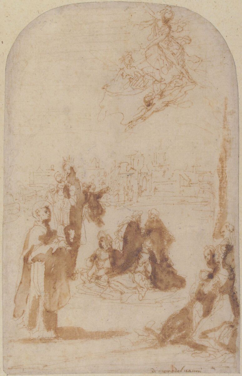 Saint Hyacinth Walking on the Waters, Francesco Vanni (Italian, Siena 1563–1610 Siena), Pen and brown ink, brush and brown wash