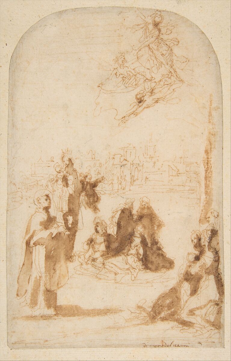 Saint Hyacinth Walking on the Waters, Francesco Vanni (Italian, Siena 1563–1610 Siena), Pen and brown ink, brush and brown wash 