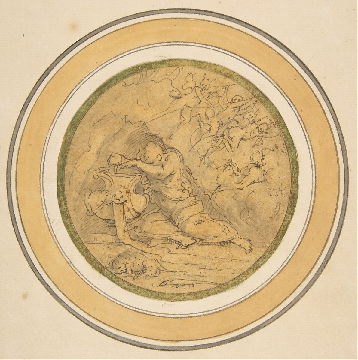 Allegory of Forgetfulness, Giorgio Vasari (Italian, Arezzo 1511–1574 Florence), Pen and brown ink, brush and pale gray wash, over traces of black chalk, on beige paper 