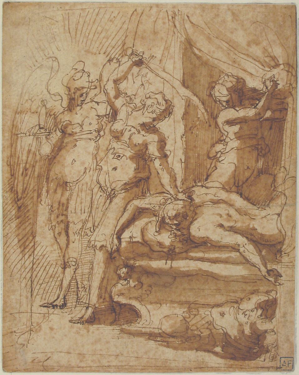 Judith Decapitating Holofernes, Giorgio Vasari (Italian, Arezzo 1511–1574 Florence) (?), Pen and brown ink, brown wash