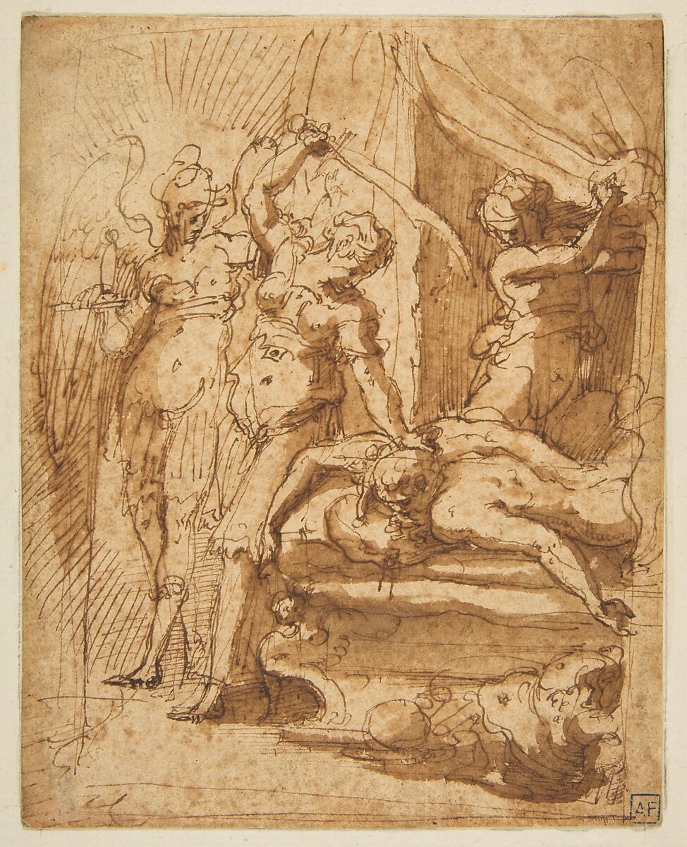 Judith Decapitating Holofernes, Giorgio Vasari (Italian, Arezzo 1511–1574 Florence) (?), Pen and brown ink, brown wash 