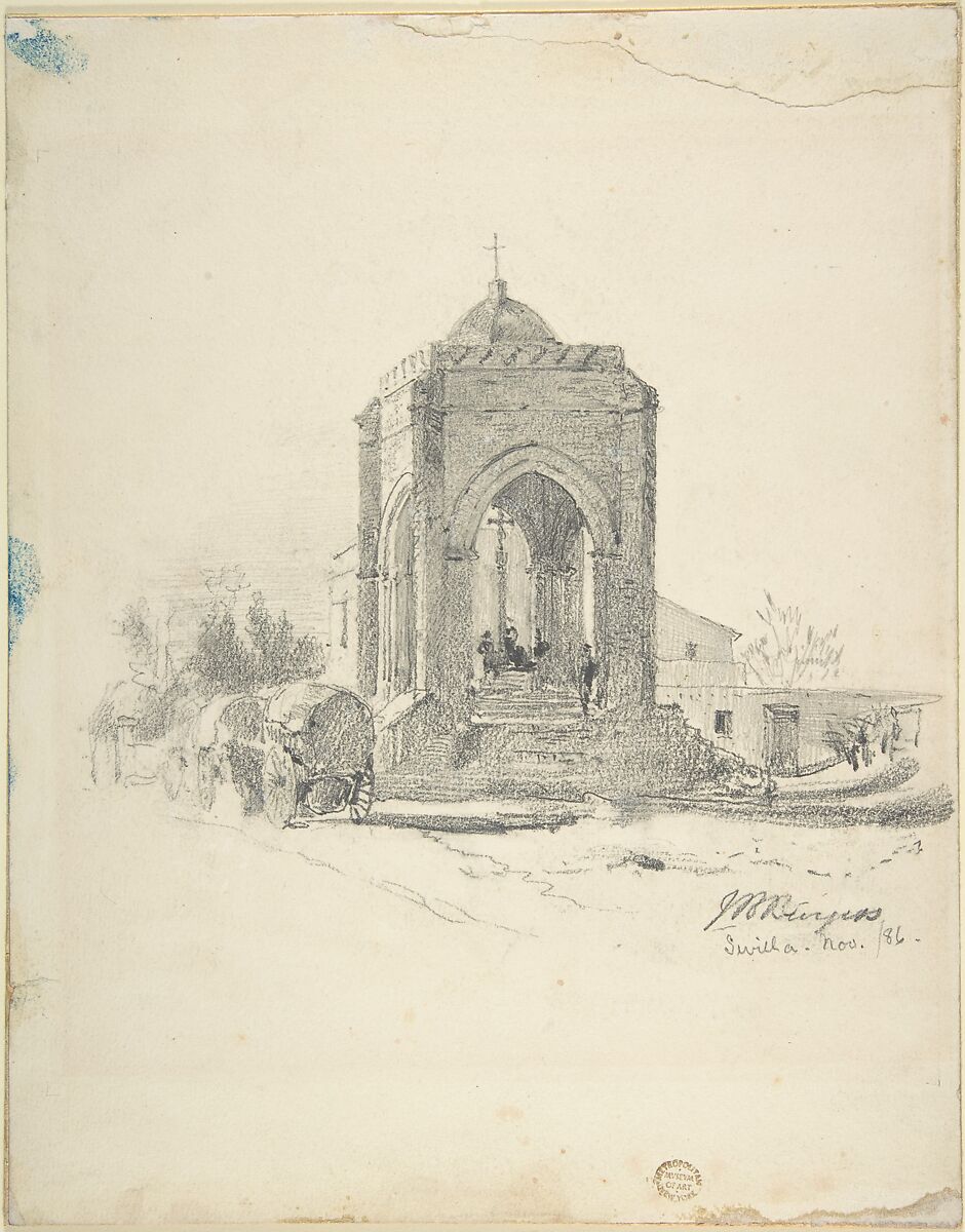 Wayside Temple Near Seville, John Bagnold Burgess (British, Chelsea, London 1830–1897 London), Graphite 