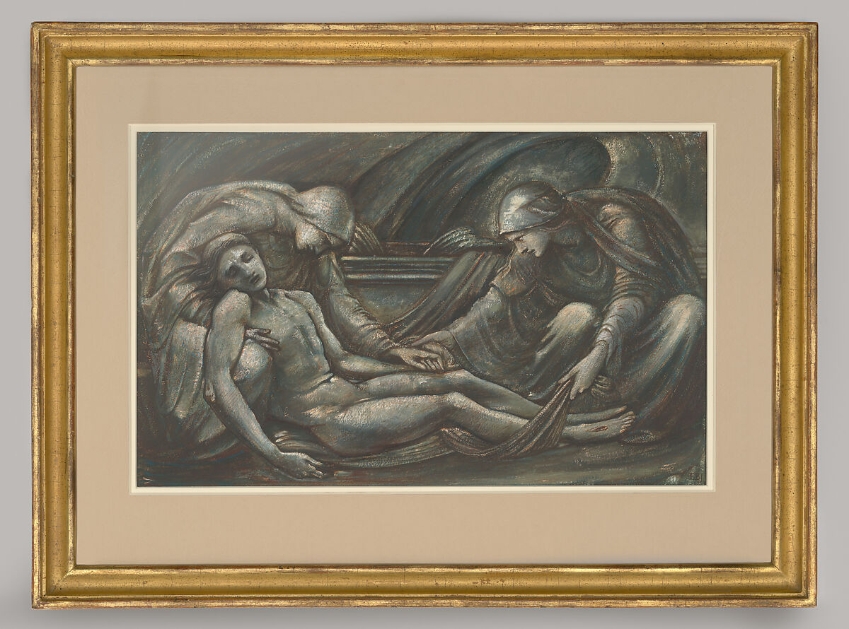 The Entombment, Sir Edward Burne-Jones (British, Birmingham 1833–1898 Fulham), Green, blue, brown and touches of reddish bodycolor, heightened with white  gouache (bodycolor)