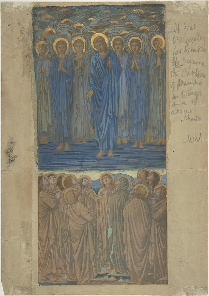 Ascension of Christ (Acts I, 1–9): study for stained-glass window, Sir Edward Burne-Jones (British, Birmingham 1833–1898 Fulham), Watercolor and gouache (bodycolor), gold paint, and graphite 