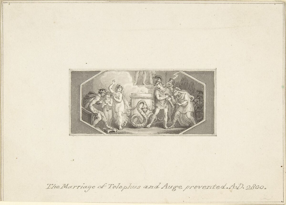 The Marriage of Telephus and Auge prevented, Edward Francis Burney (British, Worcester 1760–1848 London), Pen and brown ink, brush and gray wash 