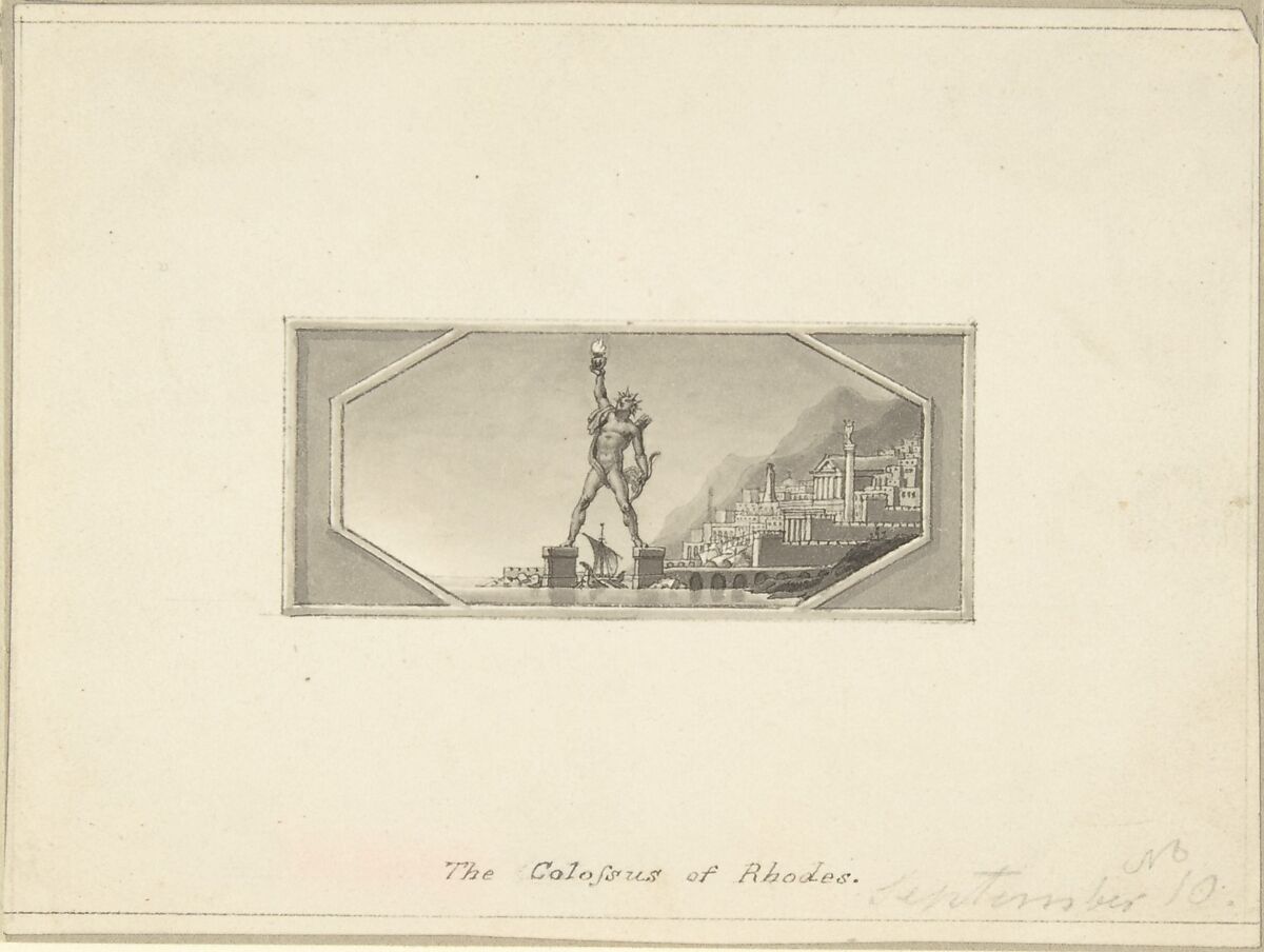 The Colossus of Rhodes, Edward Francis Burney (British, Worcester 1760–1848 London), Pen and brown ink, brush and gray wash 