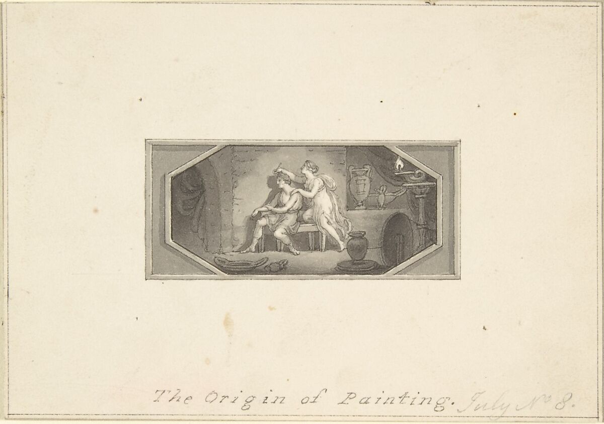 The Origin of Painting, Edward Francis Burney (British, Worcester 1760–1848 London), Pen and brown ink, brush and gray wash 