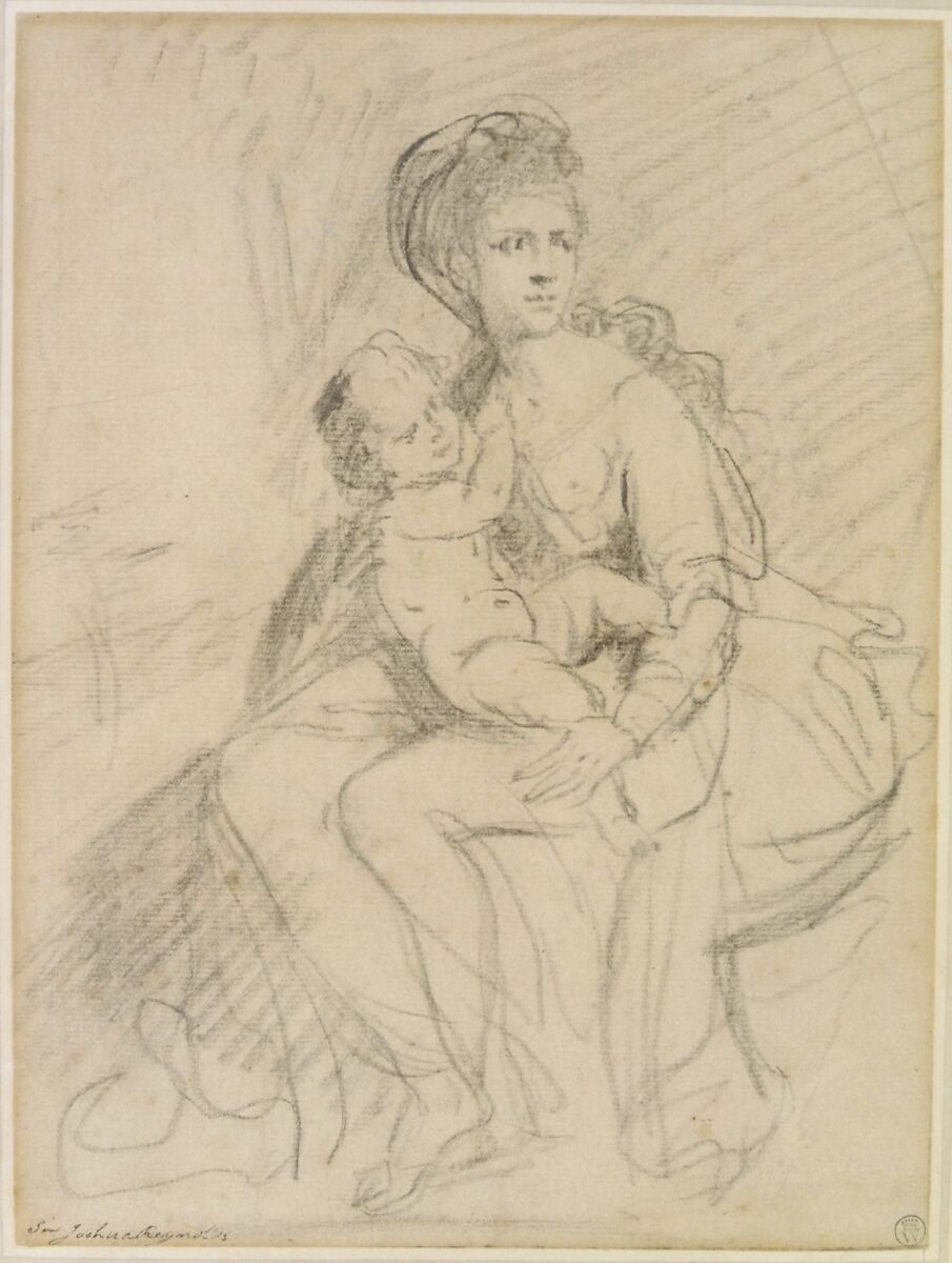 Study of a woman and child, Sir Joshua Reynolds (British, Plympton 1723–1792 London), Black chalk