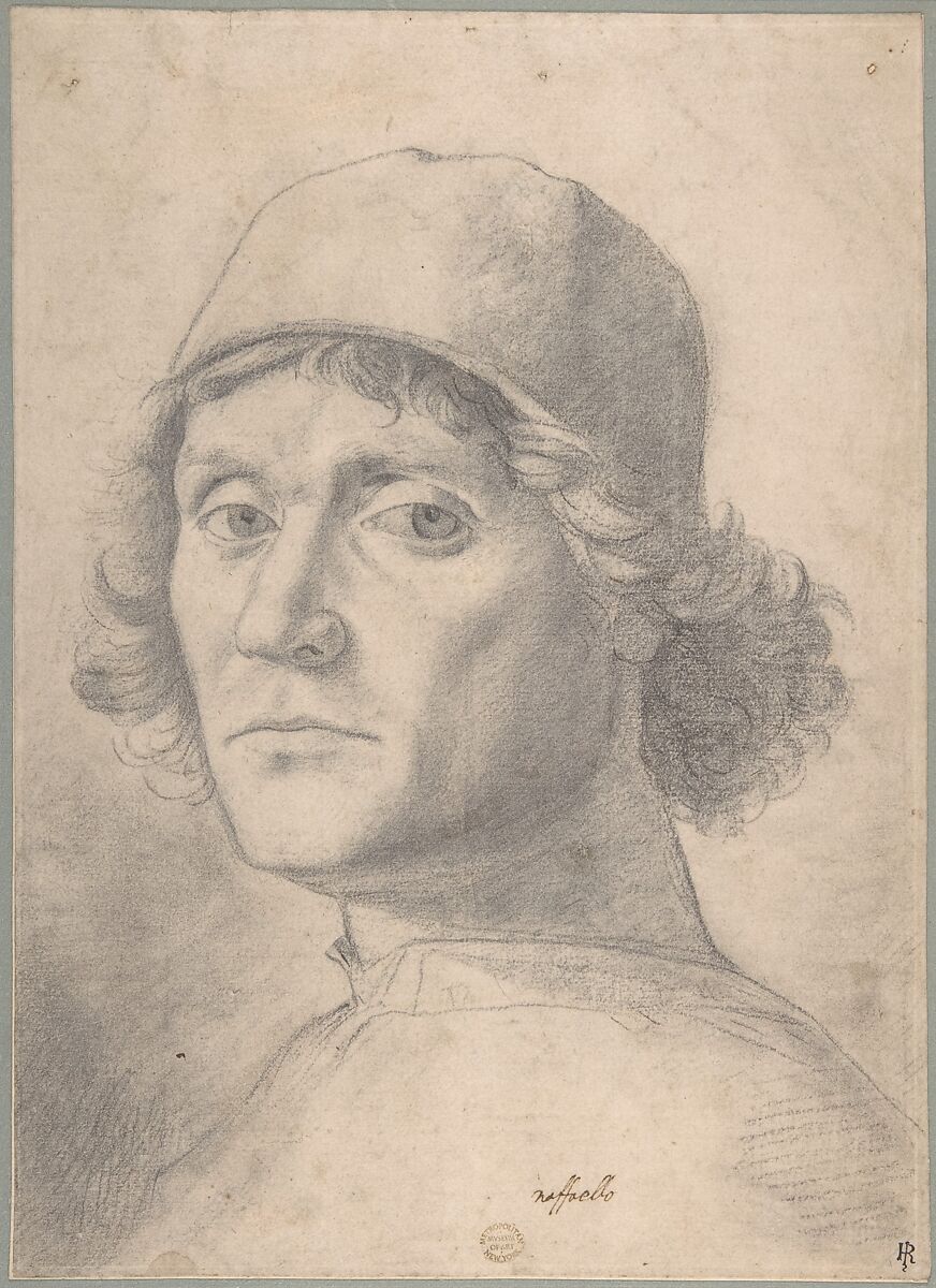 Bust of a Man, His Gaze Directed Toward the Spectator, Anonymous, Italian, 16th century  , ca. 1500, Black chalk, stumped, on cream-colored paper.  Traces of pen and brown ink.  Paper extensively rubbed with black chalk or charcoal 