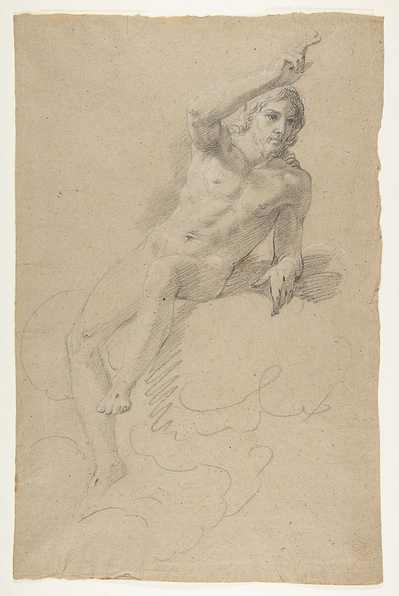 Christ Blessing, Giacomo Zoboli (Italian, Modena 1681–1767 Rome), Black chalk, highlighted with white, on grayish brown paper (recto); faint black chalk study of the same figure and three studies for a left hand (verso) 