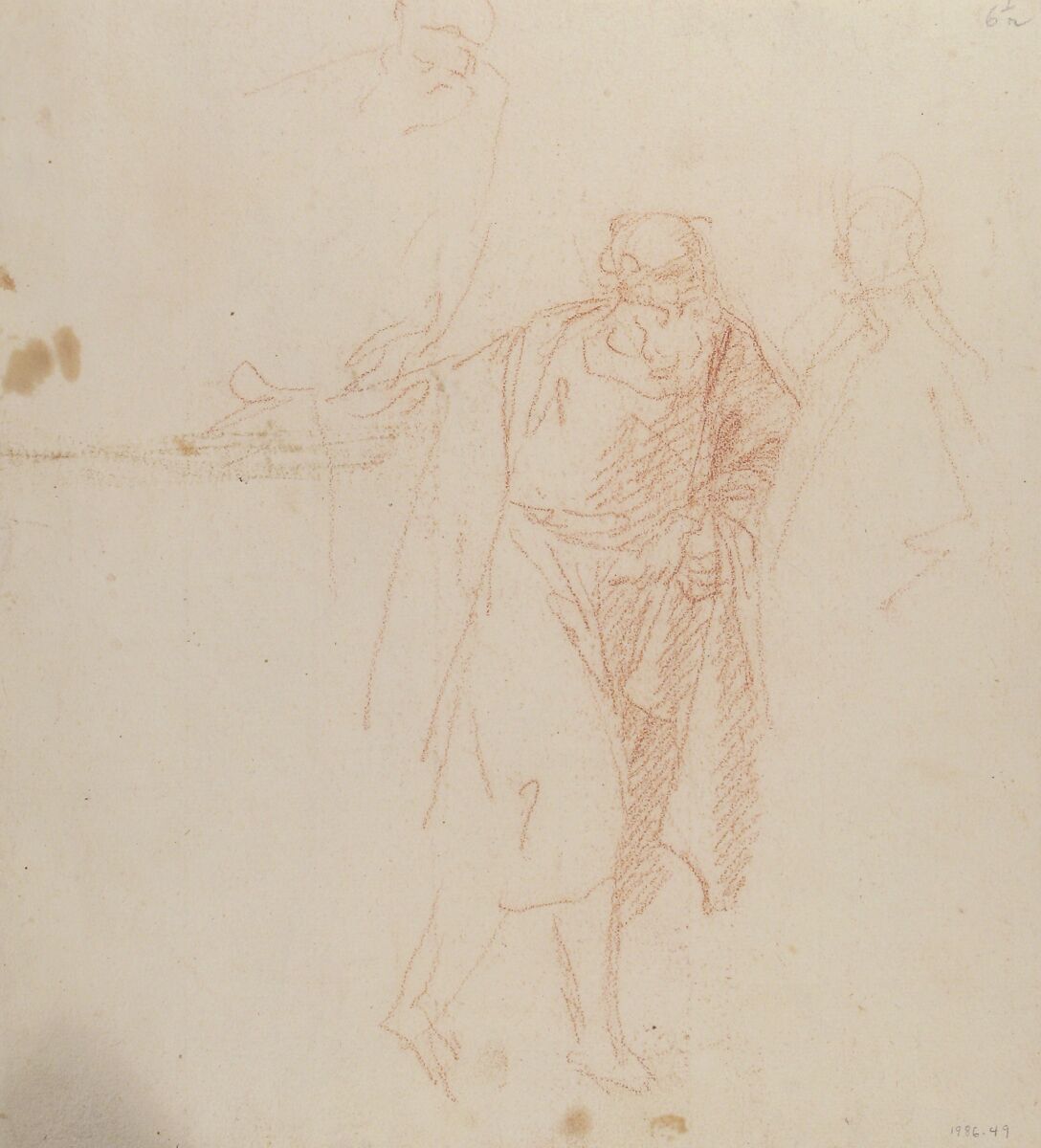 The Visitation of Our Lady (Luke 1:39-56)(recto); Zachariah (verso), Giacomo Zoboli (Italian, Modena 1681–1767 Rome), Red chalk. Verso: faint red chalk studies for the figures of Joseph and Zechariah