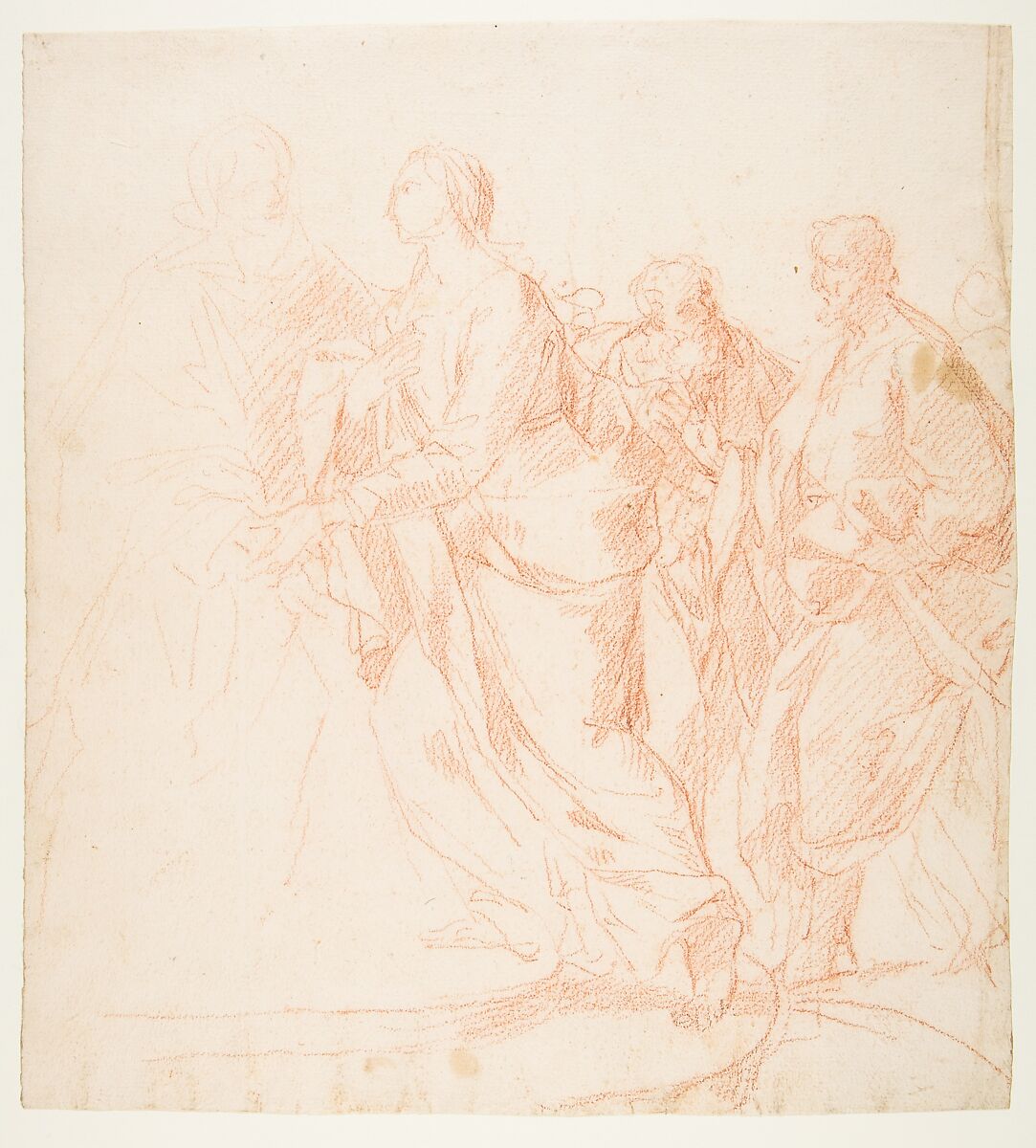 The Visitation of Our Lady (Luke 1:39-56)(recto); Zachariah (verso), Giacomo Zoboli (Italian, Modena 1681–1767 Rome), Red chalk. Verso: faint red chalk studies for the figures of Joseph and Zechariah 