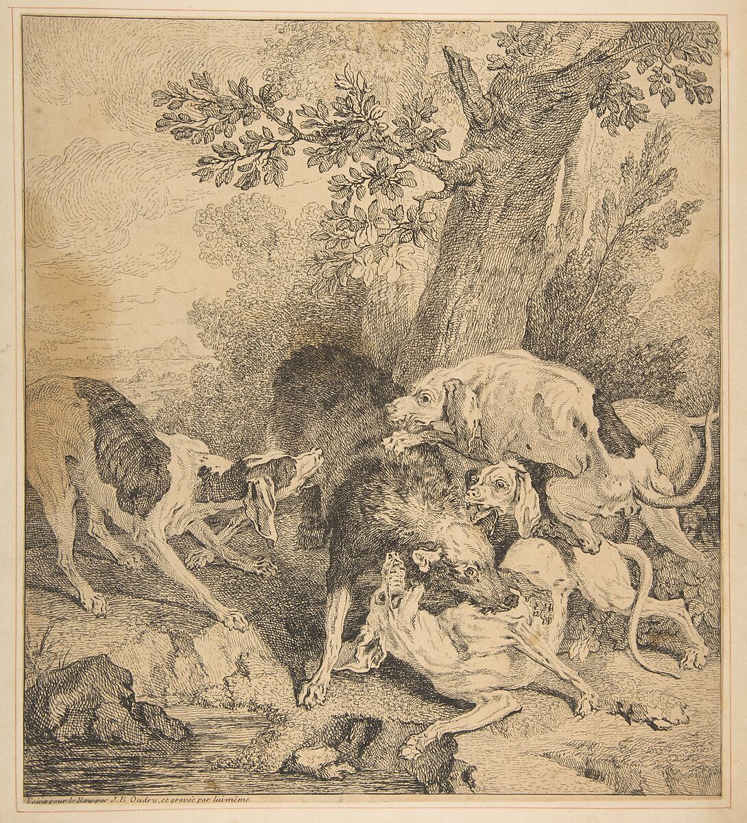 Wolf Hunt, Jean-Baptiste Oudry (French, Paris 1686–1755 Beauvais), Etching 