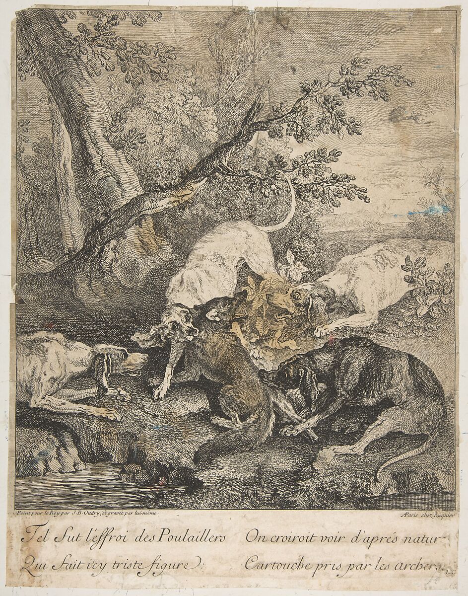 Fox Hunt, Jean-Baptiste Oudry (French, Paris 1686–1755 Beauvais), Etching 