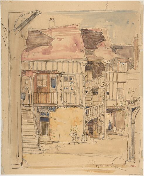 Courtyard, Blois, Sir David Young Cameron (British, Glasgow, Scotland 1865–1945 Perth, Scotland), Watercolor over graphite 