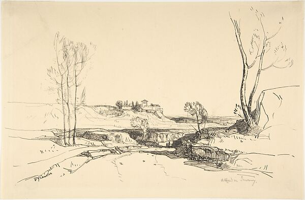 A Road in Tuscany, Sir David Young Cameron (British, Glasgow, Scotland 1865–1945 Perth, Scotland), Pen and black (India?) ink 