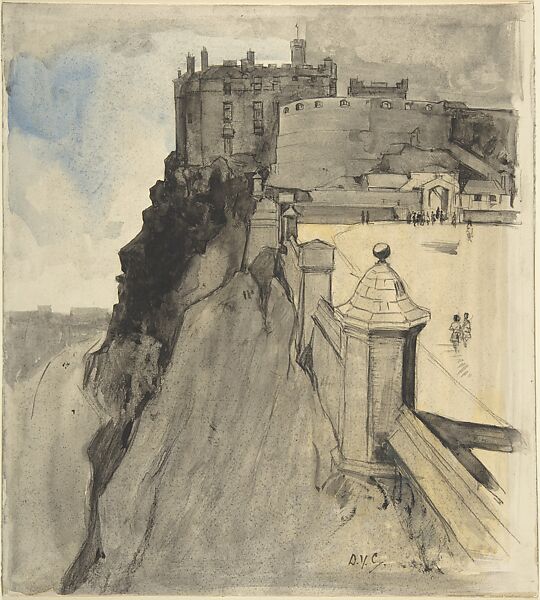 View of Edinburgh Castle, Sir David Young Cameron (British, Glasgow, Scotland 1865–1945 Perth, Scotland), Pen and black ink, brush and watercolor over graphite 