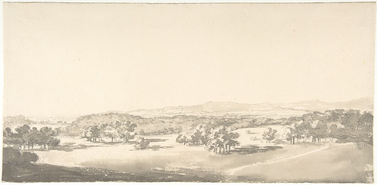 Derbyshire landscape, Probably by John Constable (British, East Bergholt 1776–1837 Hampstead), Brush and gray wash and graphite 