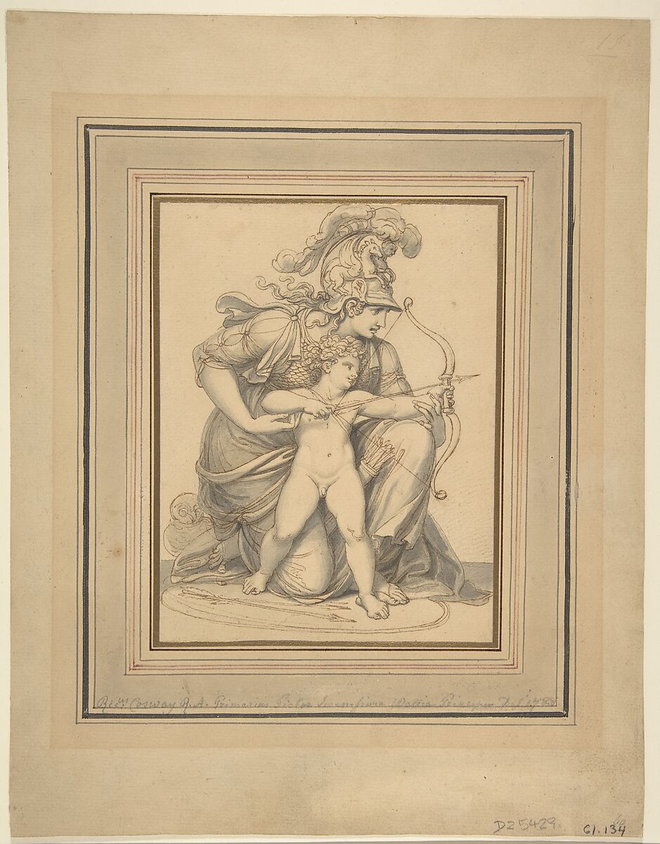 Cupid and Minerva, Richard Cosway (British, Oakford, Devon 1742–1821 London), Pen and brown ink, brush and gray wash, over graphite 