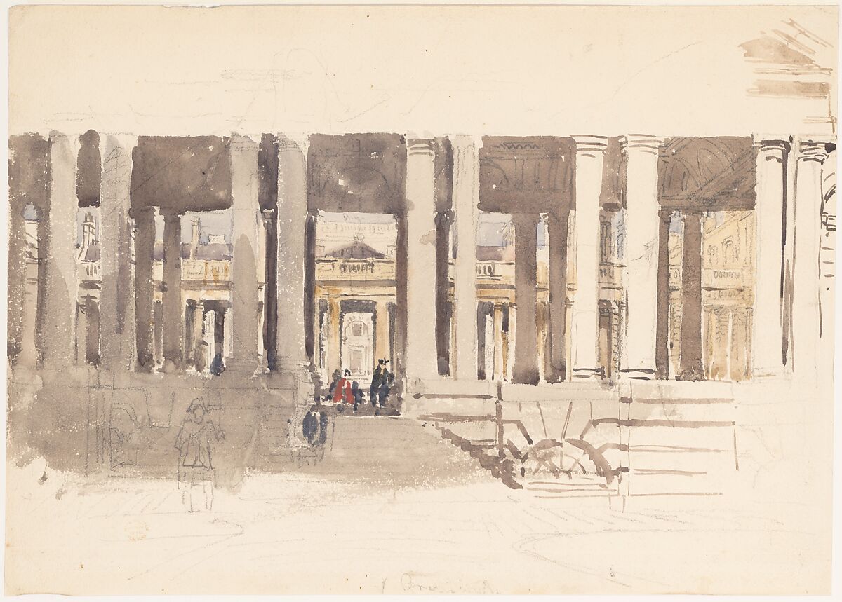 Greenwich Hospital (recto); Study of a Building (verso), David Cox (British, Birmingham 1783–1859 Harborne, near Birmingham), Watercolor over graphite (recto); graphite (verso)