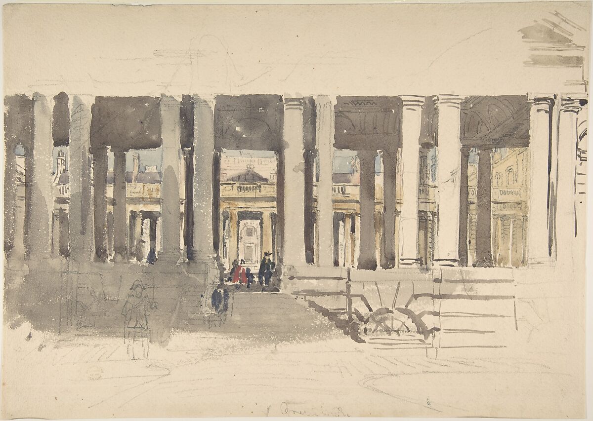 Greenwich Hospital (recto); Study of a Building (verso), David Cox (British, Birmingham 1783–1859 Harborne, near Birmingham), Watercolor over graphite (recto); graphite (verso) 