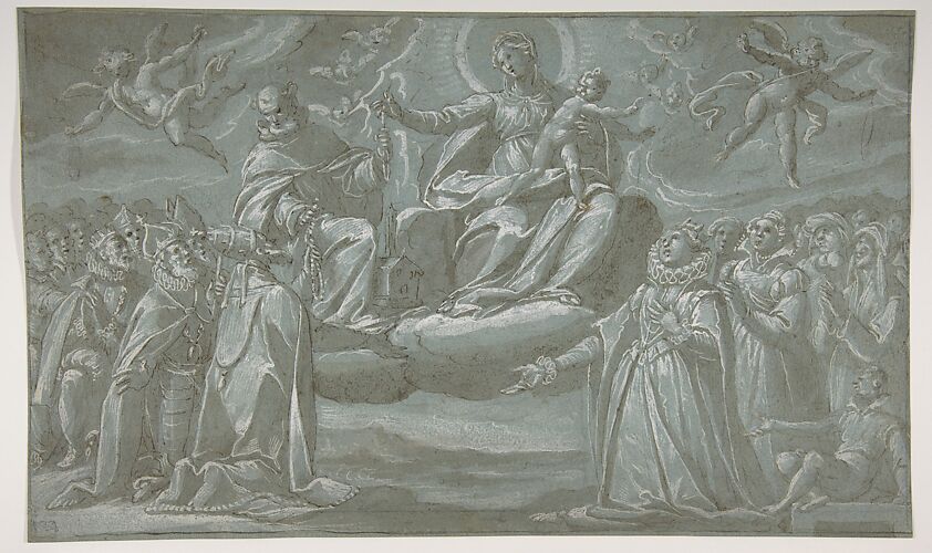 The Virgin and Child, Saint Dominic, and Angels Distributing Chaplets to the Faithful