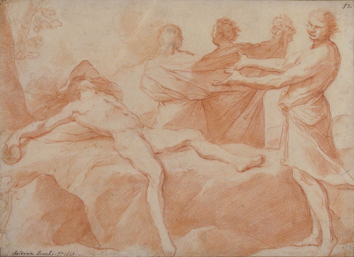 The Drunkenness of Noah, Andrea Sacchi (Italian, Rome (?) ca. 1599–1661 Rome), Red chalk