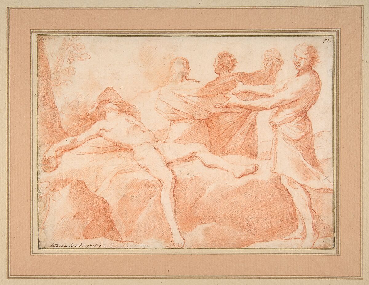 The Drunkenness of Noah, Andrea Sacchi (Italian, Rome (?) ca. 1599–1661 Rome), Red chalk 