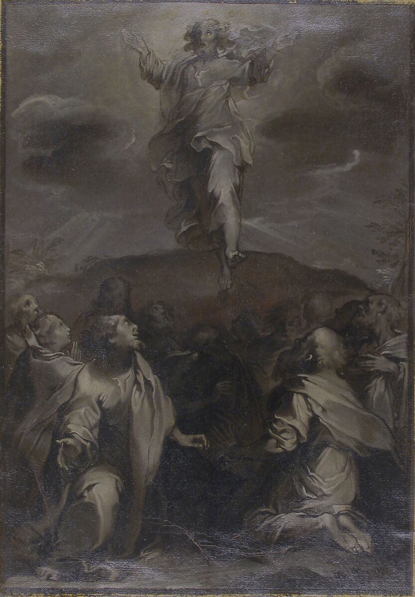 The Ascension of Christ, Attributed to Ventura Salimbeni (Italian, Siena 1568–1613 Siena), Brush, brown, gray and cream oil paint on paper