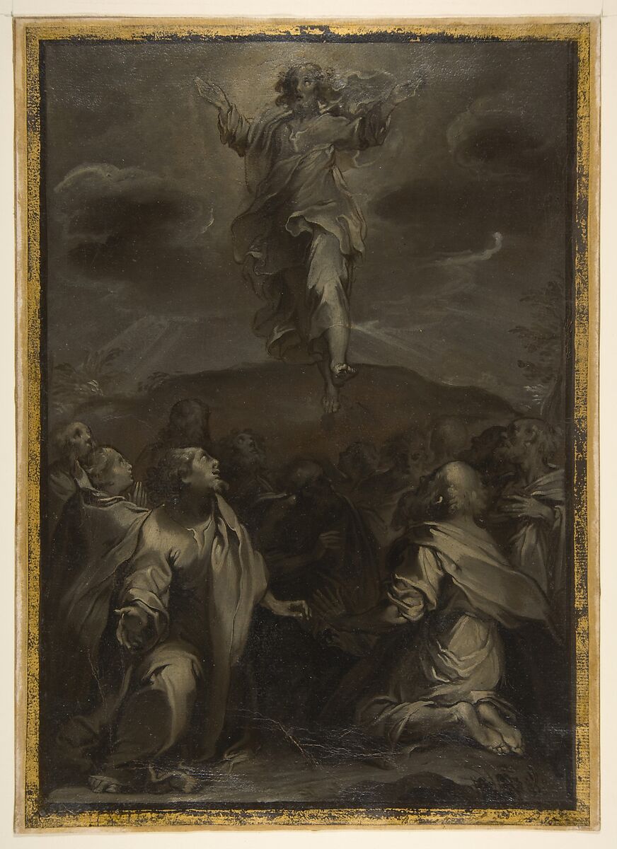 The Ascension of Christ, Attributed to Ventura Salimbeni (Italian, Siena 1568–1613 Siena), Brush, brown, gray and cream oil paint on paper 
