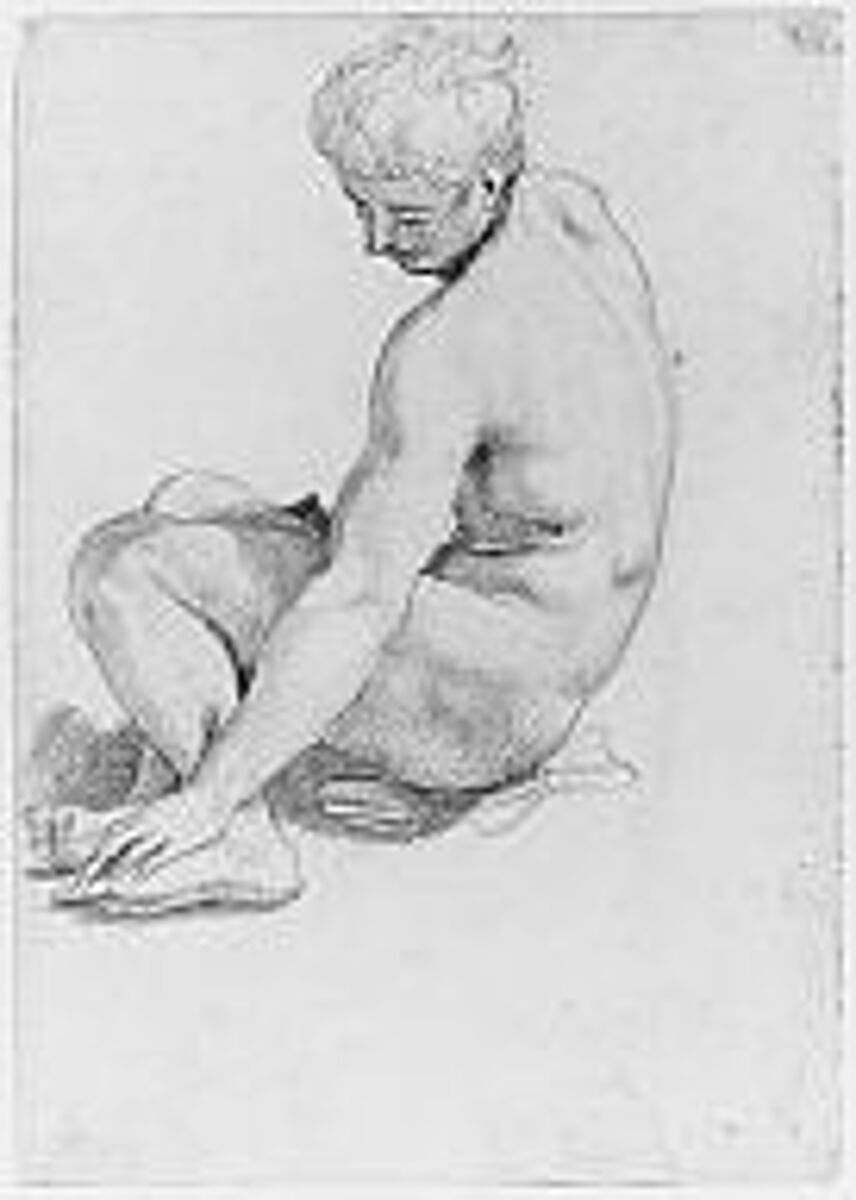 Seated Male Nude, Francesco Salviati (Francesco de' Rossi) (Italian, Florence 1510–1563 Rome), Red chalk