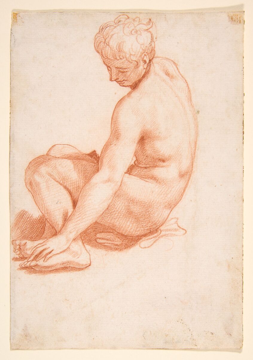 Seated Male Nude, Francesco Salviati (Francesco de&#39; Rossi) (Italian, Florence 1510–1563 Rome), Red chalk 