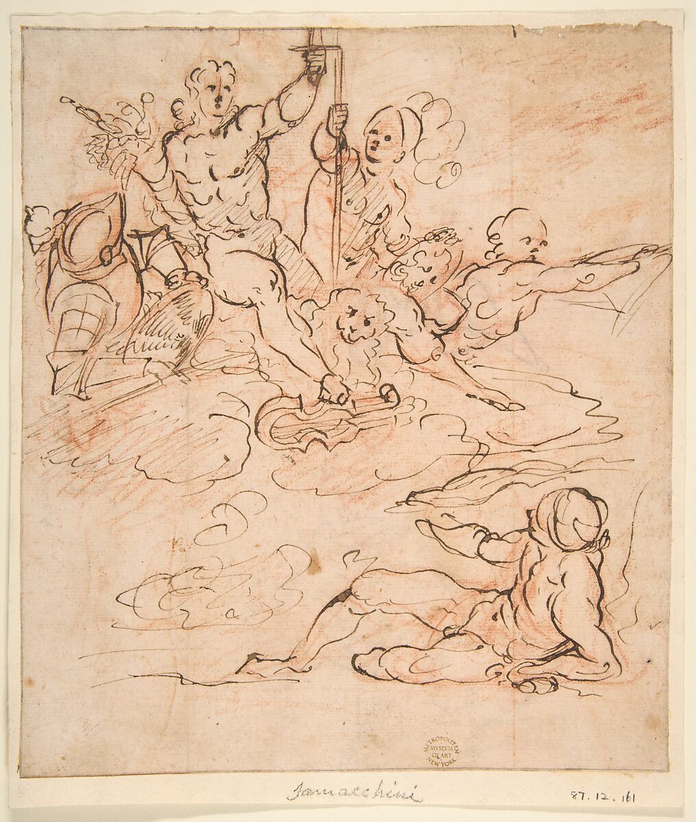 Allegory, Orazio Samacchini (Italian, Bologna 1532–1577 Bologna), Pen and ink over red chalk 