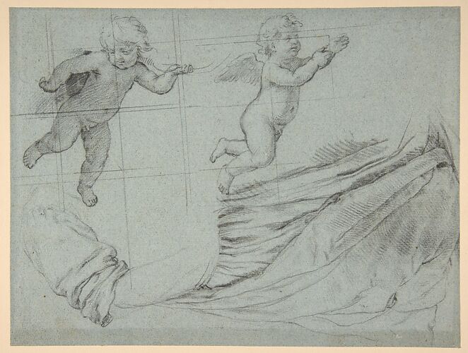 Studies of Two Flying Putti and of Drapery (recto); Seated Virgin and Child, and Kneeling Child (verso)