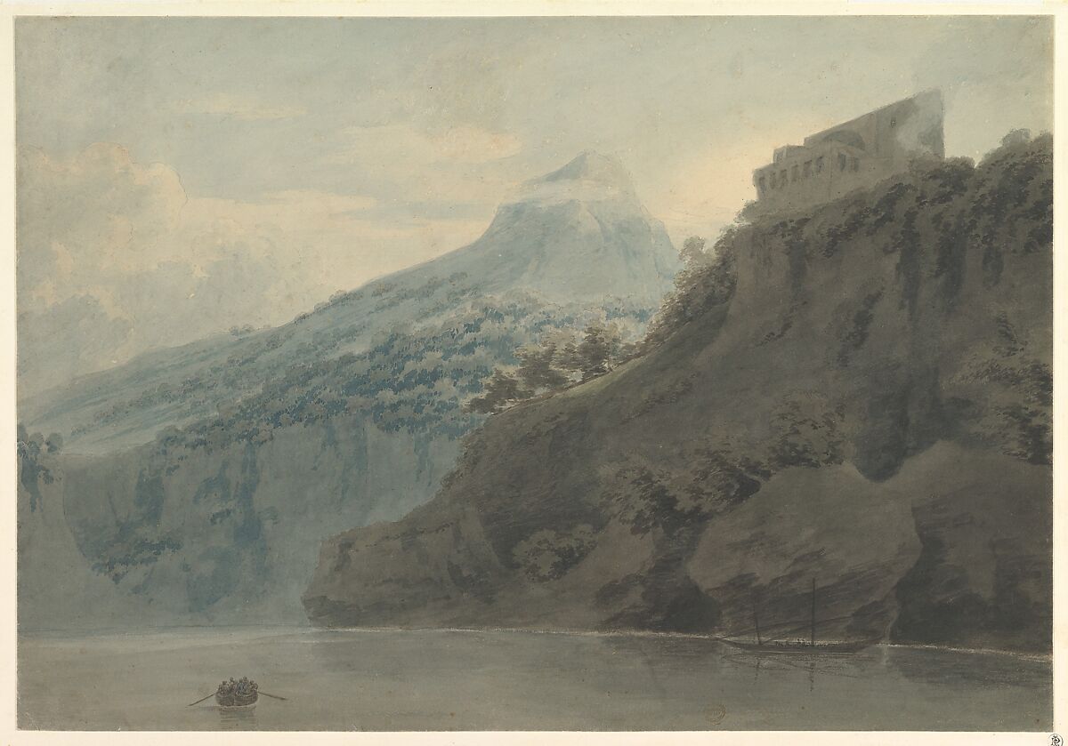 On the Gulf of Salerno near Vietri, John Robert Cozens (British, London 1752–1797 London), Brush and watercolor over faint traces of graphite 