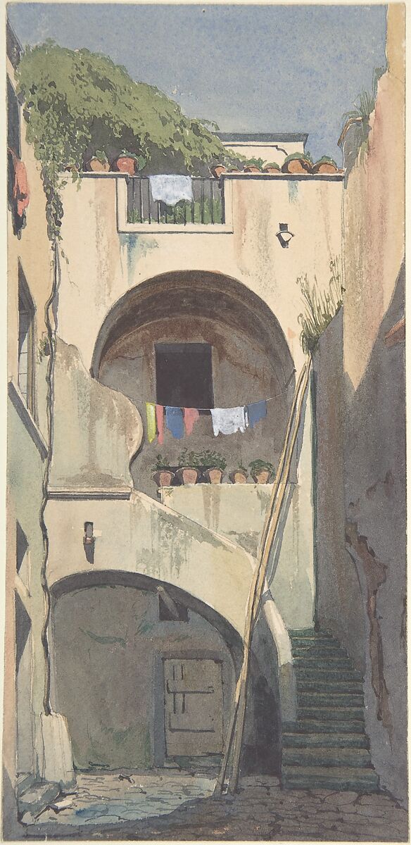 A House at Sorrento, Thomas Hartley Cromek (British, London 1809–1873 Wakefield), Watercolor and gouache (bodycolor) over graphite 