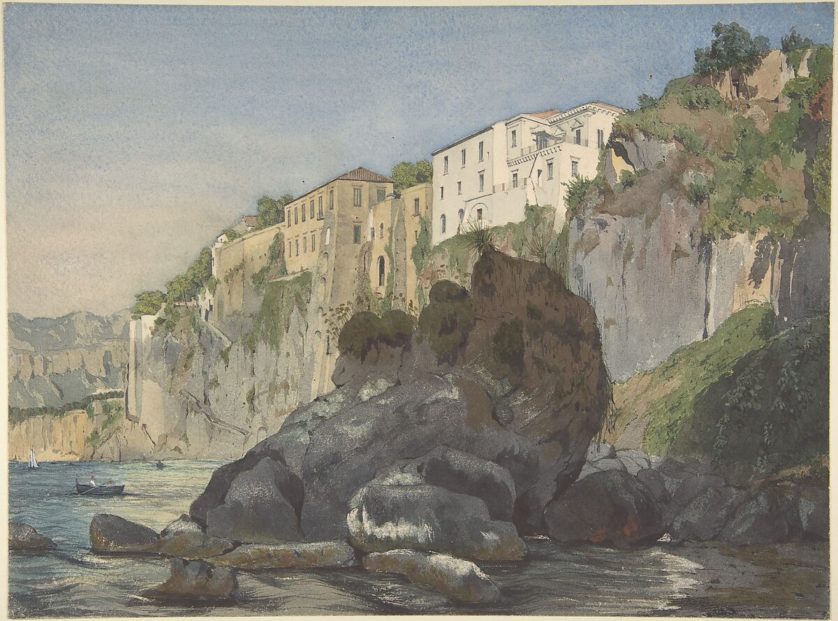 Houses at Sorrento, Thomas Hartley Cromek (British, London 1809–1873 Wakefield), Watercolor and gouache (bodycolor) over graphite 