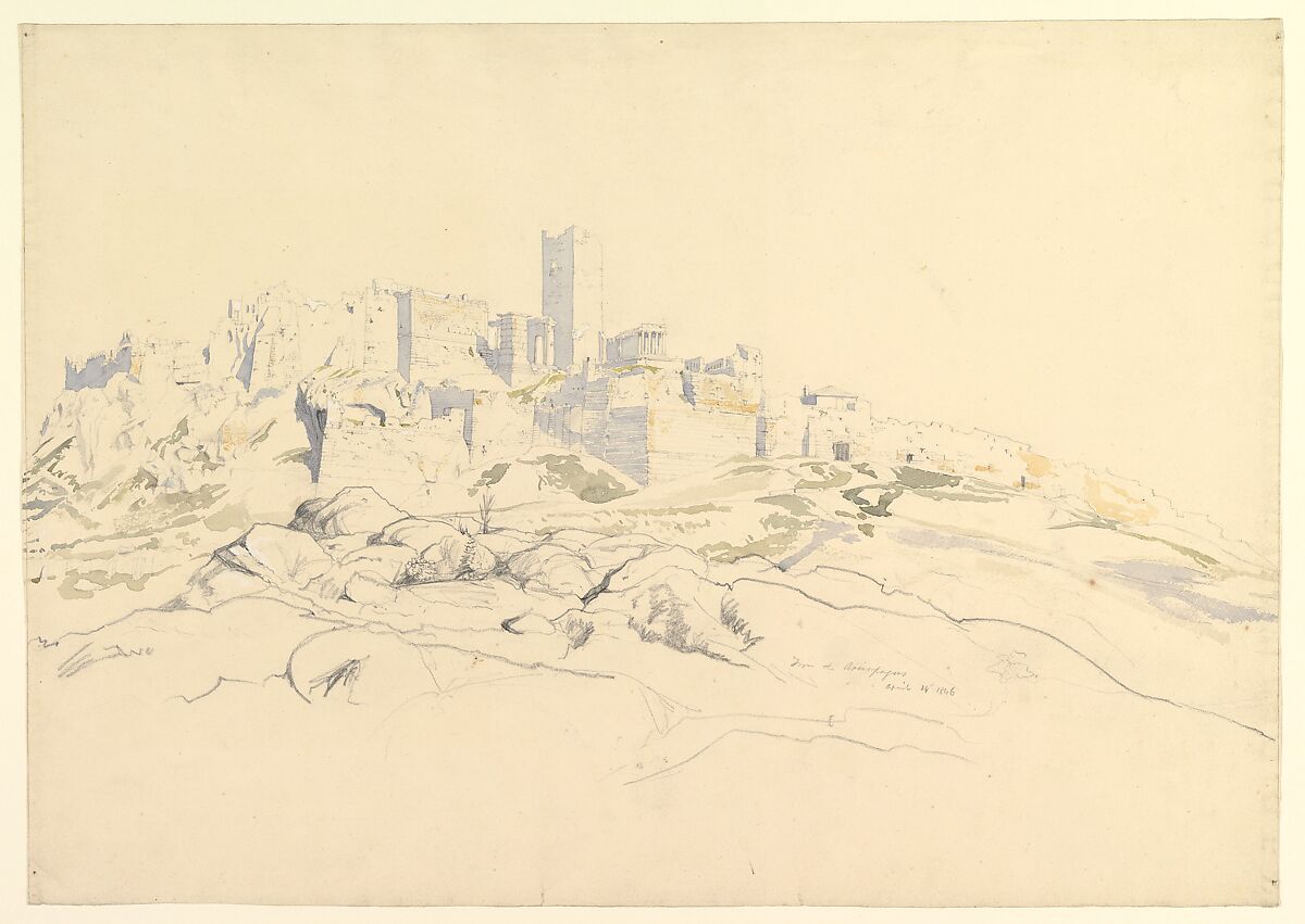 The Acropolis from the Areopagus, Athens, Thomas Hartley Cromek (British, London 1809–1873 Wakefield), Watercolor over graphite 