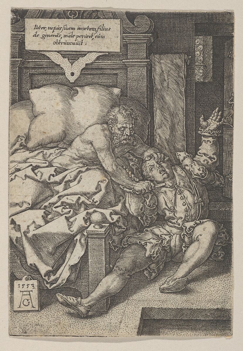 Judge Herkinbald (Archambauld) Stabbing his Nephew, Heinrich Aldegrever (German, Paderborn ca. 1502–1555/1561 Soest), Engraving 