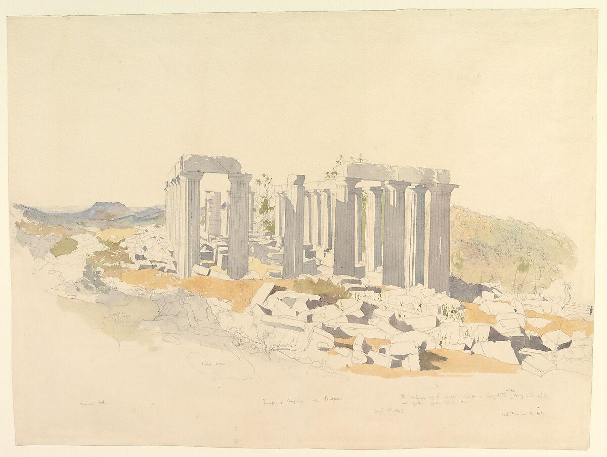 The Temple of Apollo at Bassae, Thomas Hartley Cromek (British, London 1809–1873 Wakefield), Watercolor over graphite 