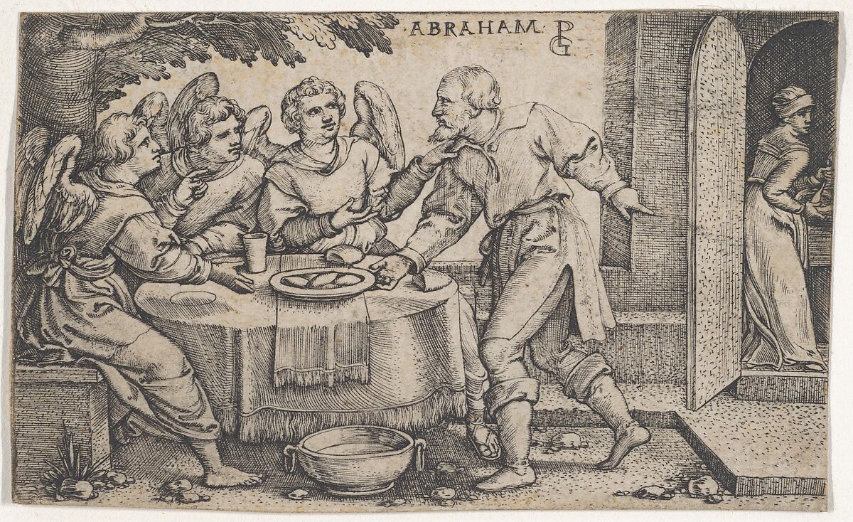 The Three Angels Visiting Abraham, from The Story of Abraham, Georg Pencz (German, Wroclaw ca. 1500–1550 Leipzig), Engraving 